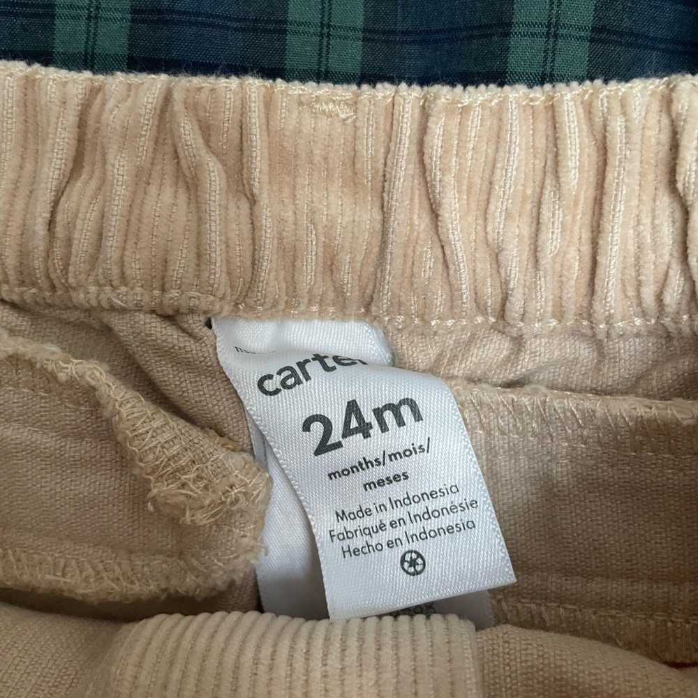 Carter's Green Plaid Button Up Bodysuit with Tan Pants and Grey Bowtie NWT 24mo - Picture 7 of 9